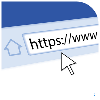 Secure website link being clicked, representing web design and digital marketing services for small businesses